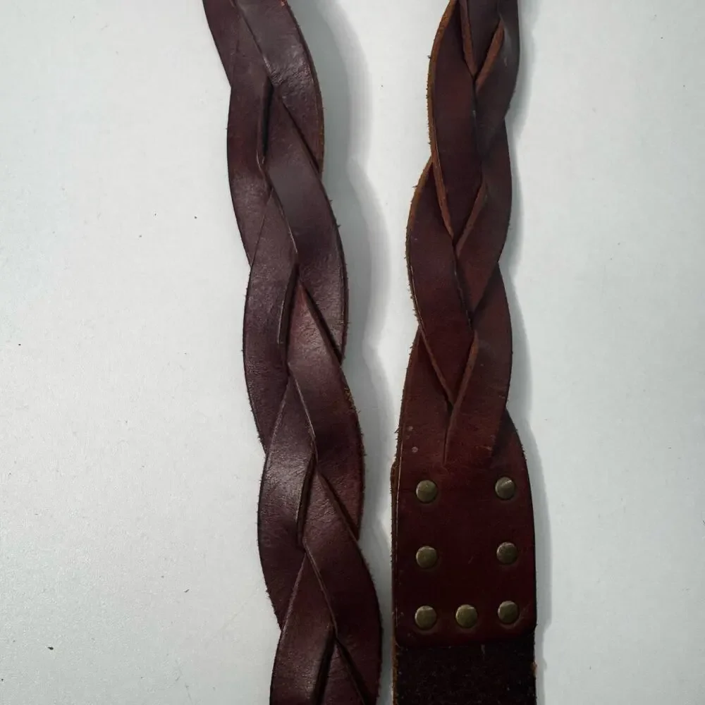 Vtg Tommy Hilfiger Brown Braided Leather Belt Brass Hardware Sz 44